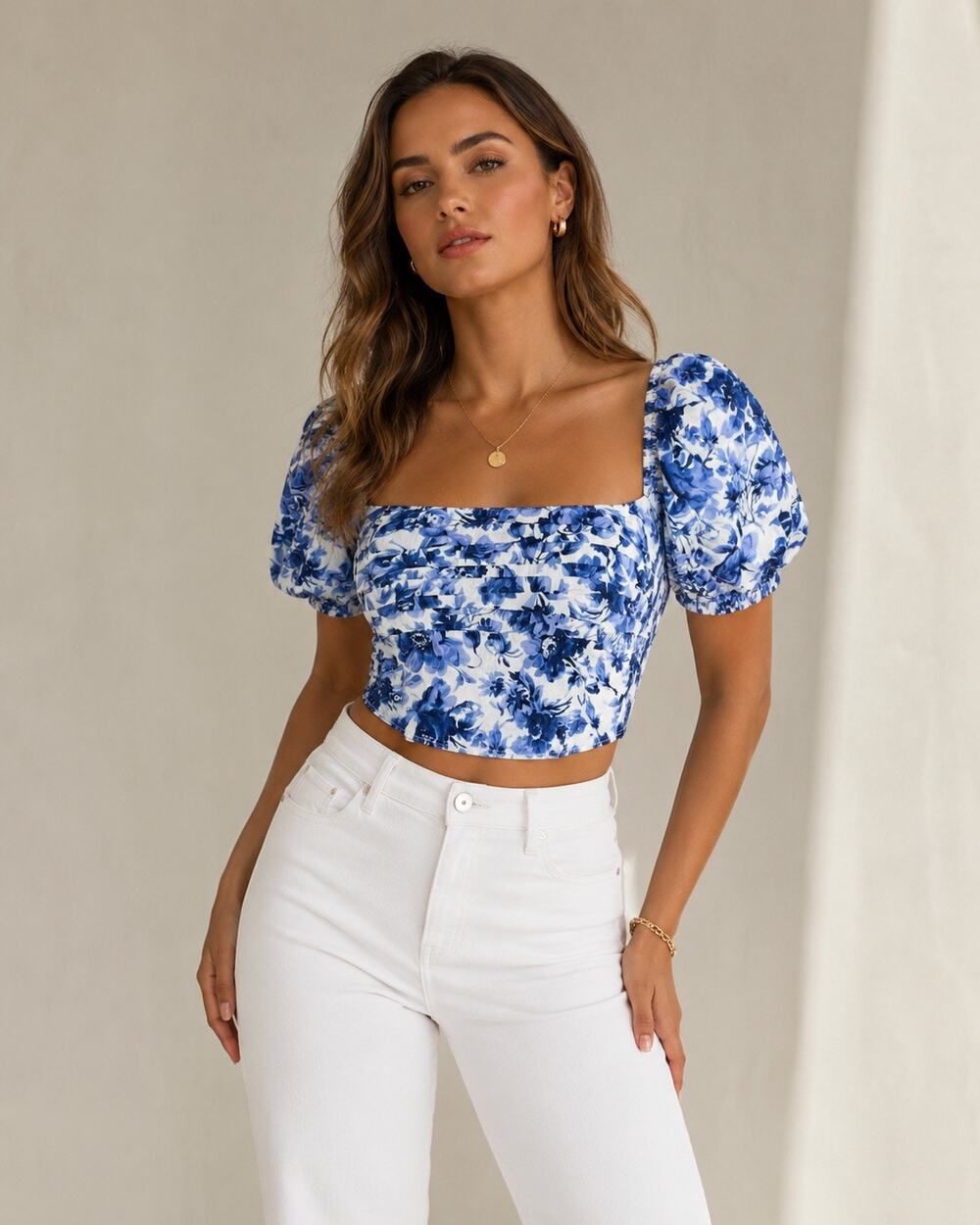 Abercrombie & Fitch Puff Sleeve Poplin Crop Top Romantic Coquette Size Small NWT